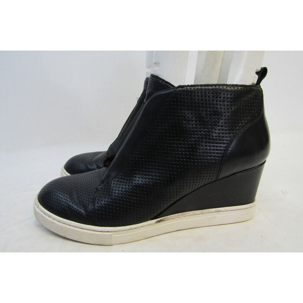 L. Paolo Womens Sz 7.5 M Black Leather Wedge Zip Ankle Fashion Boots